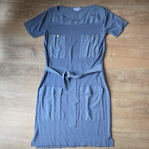 LACOSTE Gray Blue Silk Blend Midi Dress with Belt Sz 42